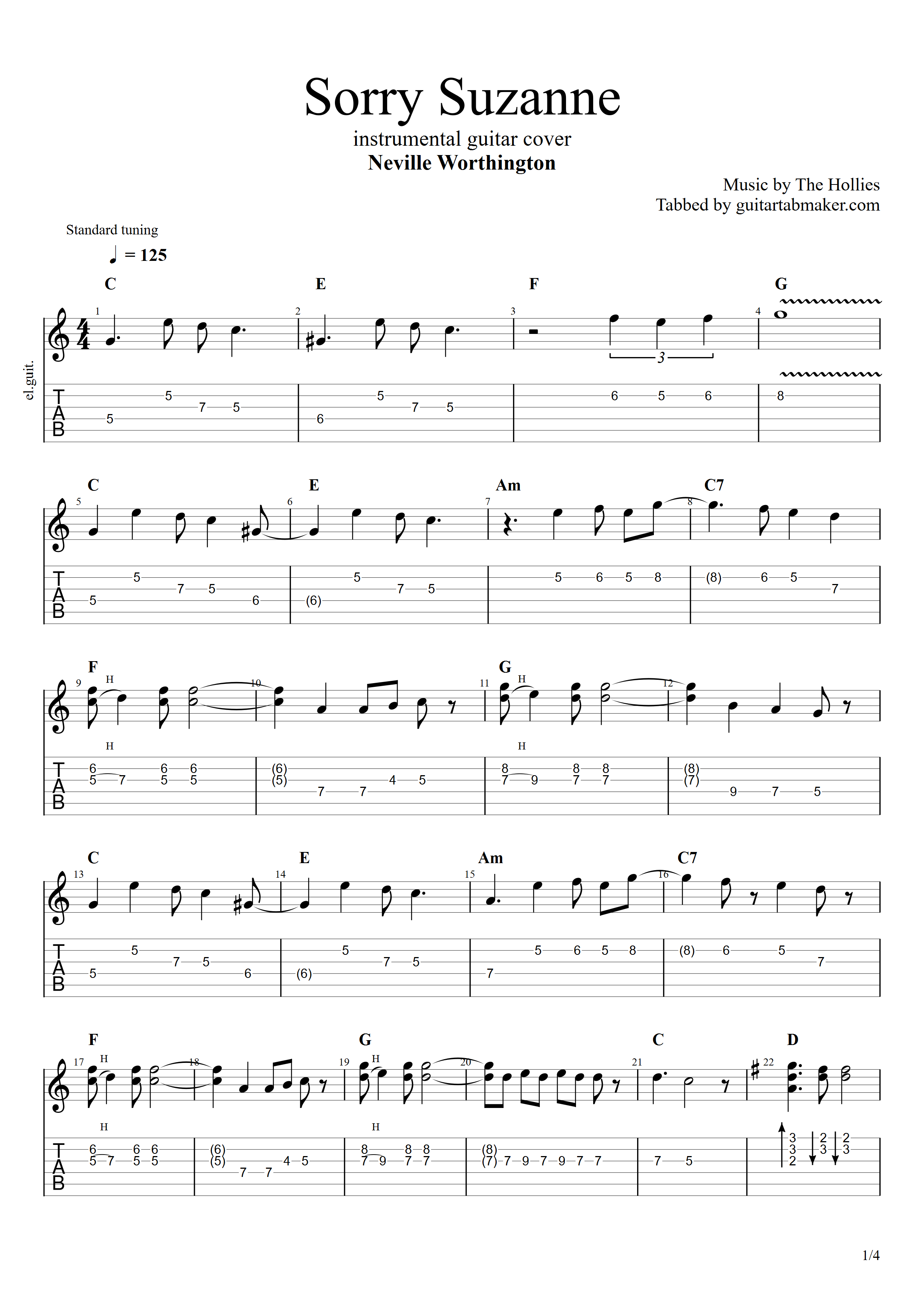 Suzanne Guitar Tab by Leonard Cohen (Guitar Tab – 154681)